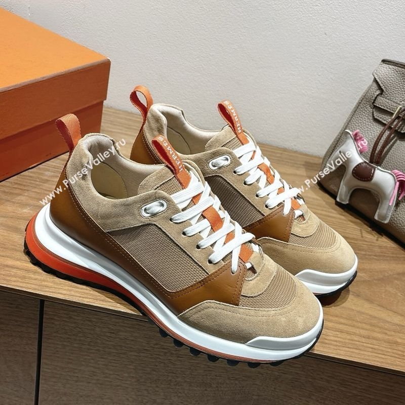 Hermes Leader Sneakers in Suede and Mesh Brown 2025 1023 (XC-251023034)