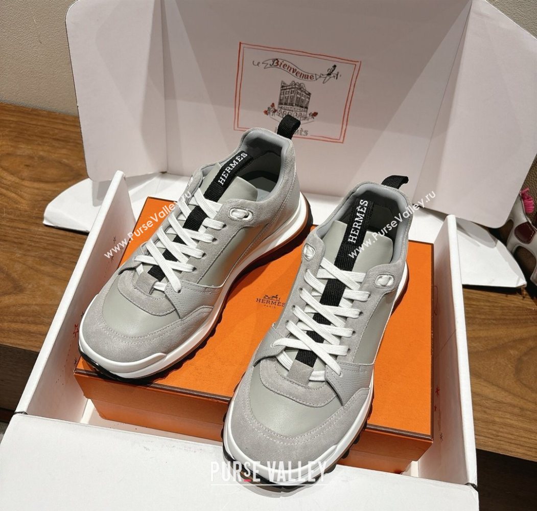 Hermes Leader Sneakers in Suede and Calfskin Leather Grey 2025 1023 (XC-251023035)
