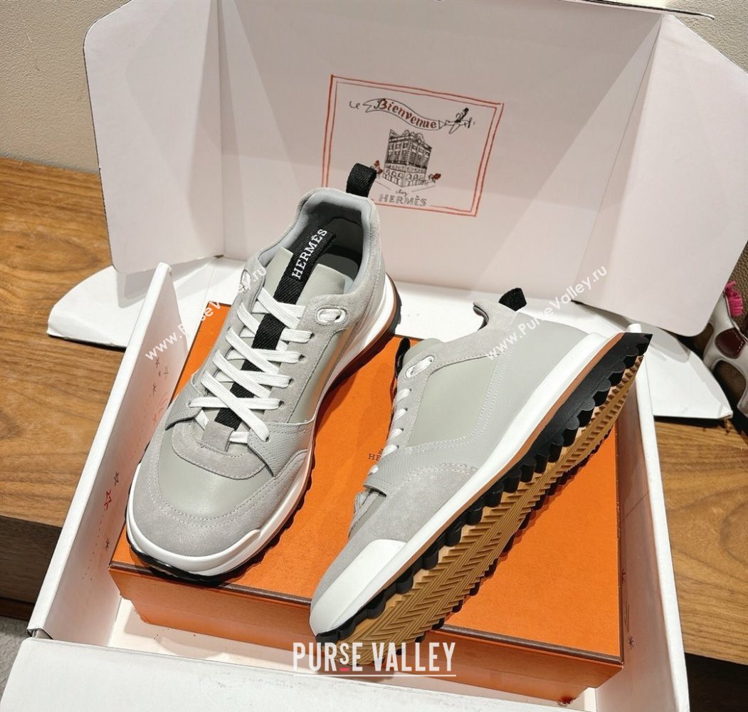 Hermes Leader Sneakers in Suede and Calfskin Leather Grey 2025 1023 (XC-251023035)