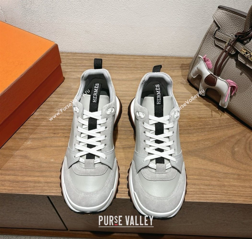 Hermes Leader Sneakers in Suede and Calfskin Leather Grey 2025 1023 (XC-251023035)