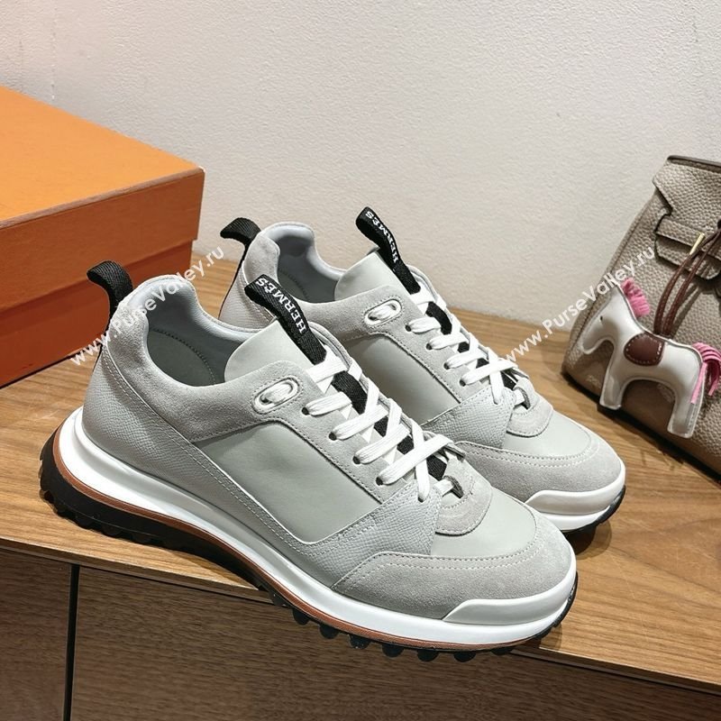 Hermes Leader Sneakers in Suede and Calfskin Leather Grey 2025 1023 (XC-251023035)