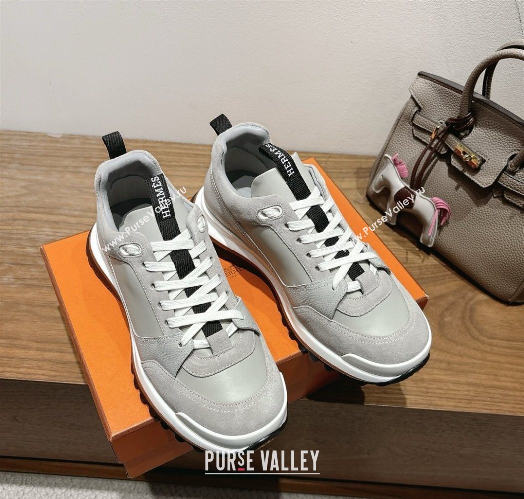 Hermes Leader Sneakers in Suede and Calfskin Leather Grey 2025 1023 (XC-251023035)