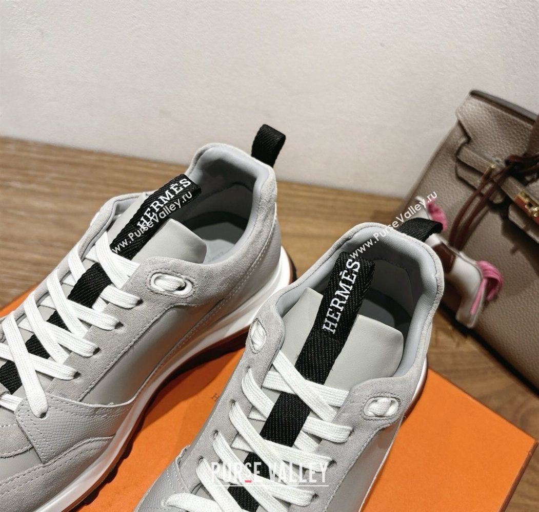 Hermes Leader Sneakers in Suede and Calfskin Leather Grey 2025 1023 (XC-251023035)