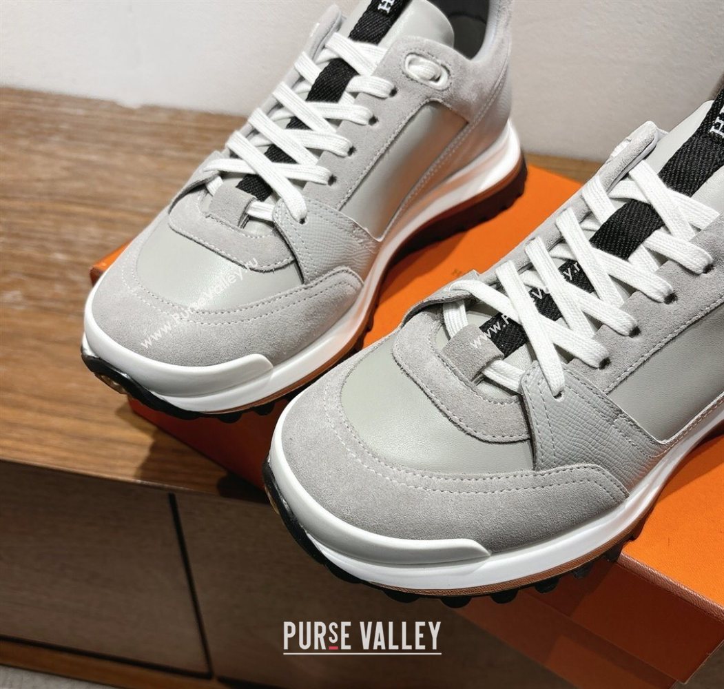 Hermes Leader Sneakers in Suede and Calfskin Leather Grey 2025 1023 (XC-251023035)