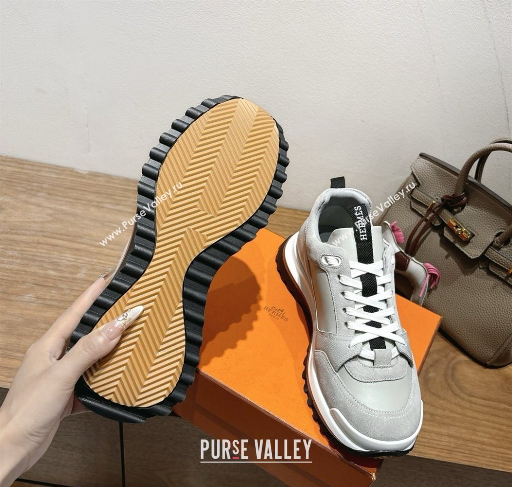 Hermes Leader Sneakers in Suede and Calfskin Leather Grey 2025 1023 (XC-251023035)