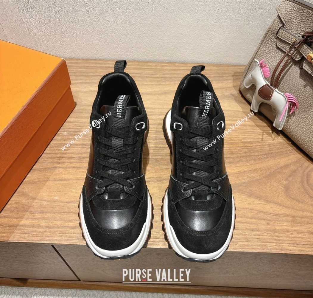 Hermes Leader Sneakers in Suede and Calfskin Leather Black 2025 1023 (XC-251023036)