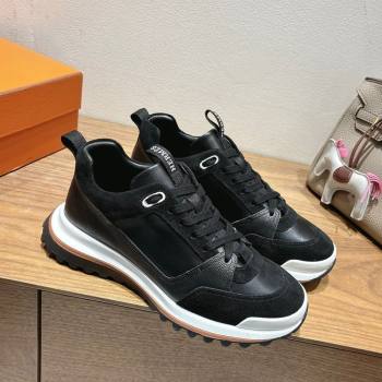 Hermes Leader Sneakers in Suede and Calfskin Leather Black 2025 1023 (XC-251023036)