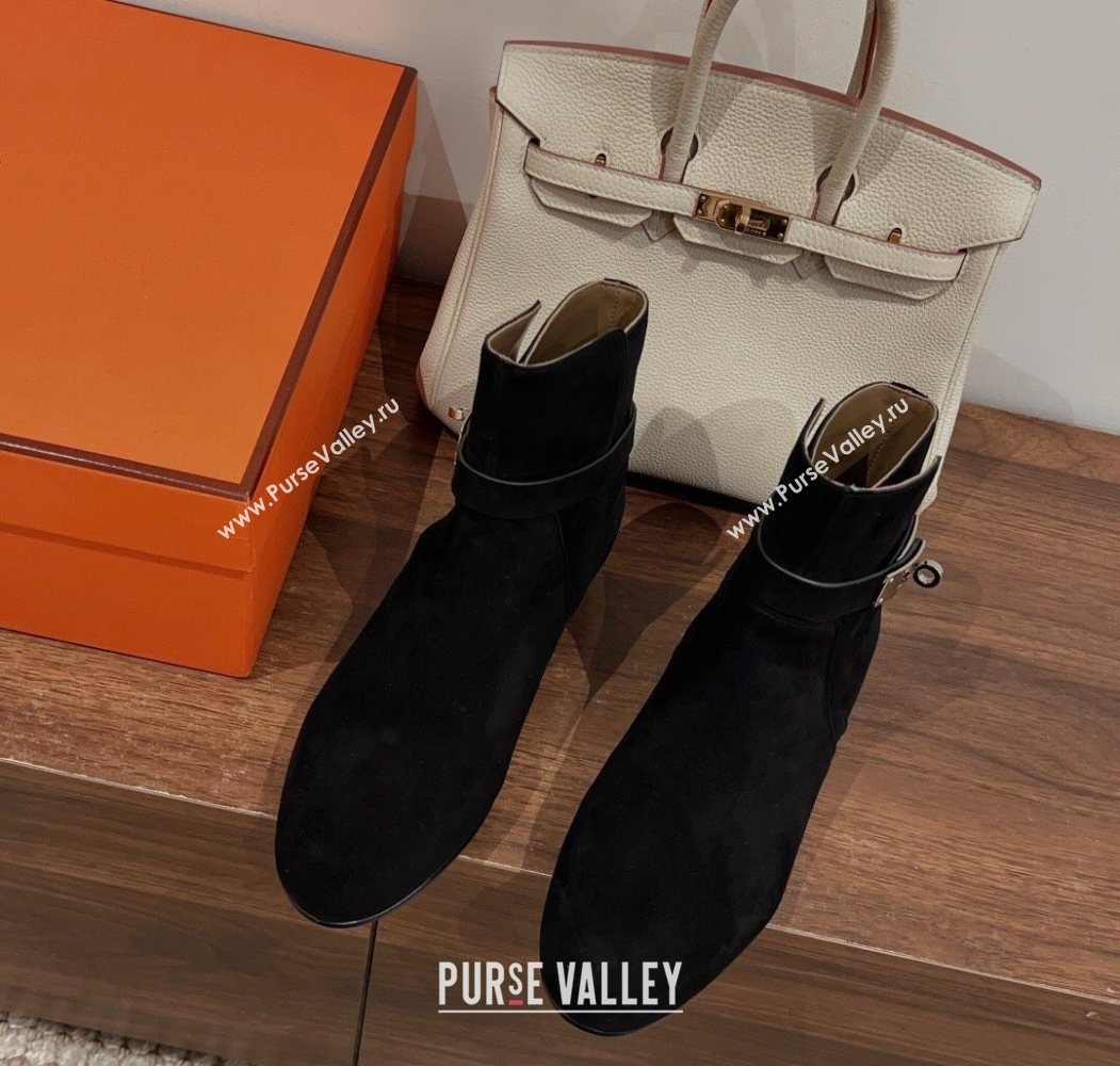 Hermes Neo Flat Ankle Boots in Suede with Kelly Buckle Black 2025 (MD-251023182)