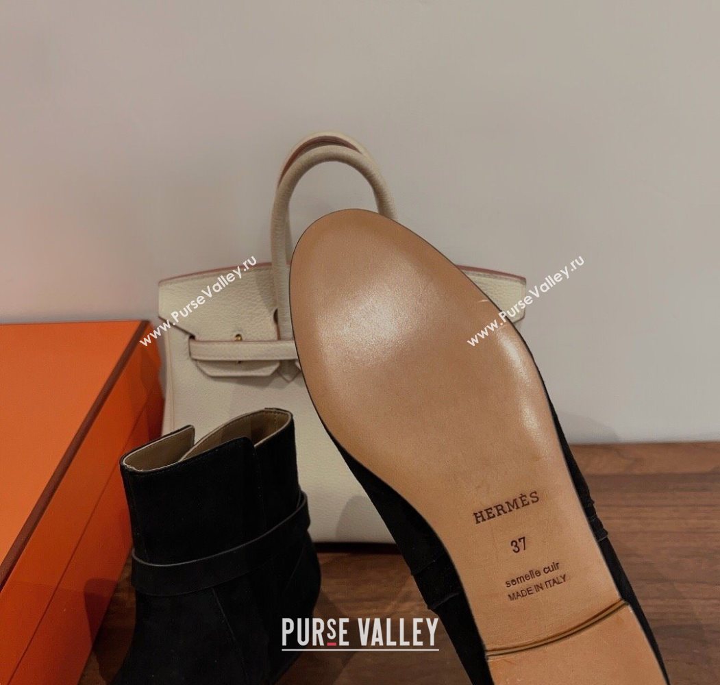 Hermes Neo Flat Ankle Boots in Suede with Kelly Buckle Black 2025 (MD-251023182)