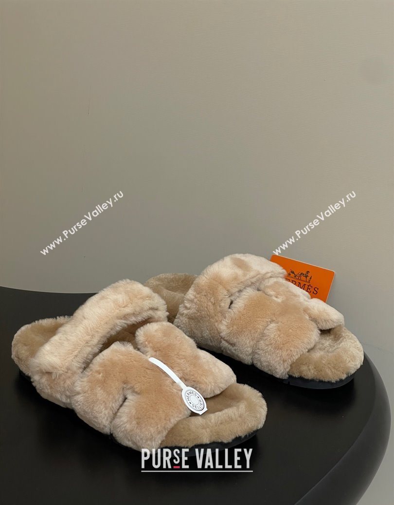 Hermes Chypre Flat Slides Sandal in Wool Beige 2025 H102306 (MD-251023111)
