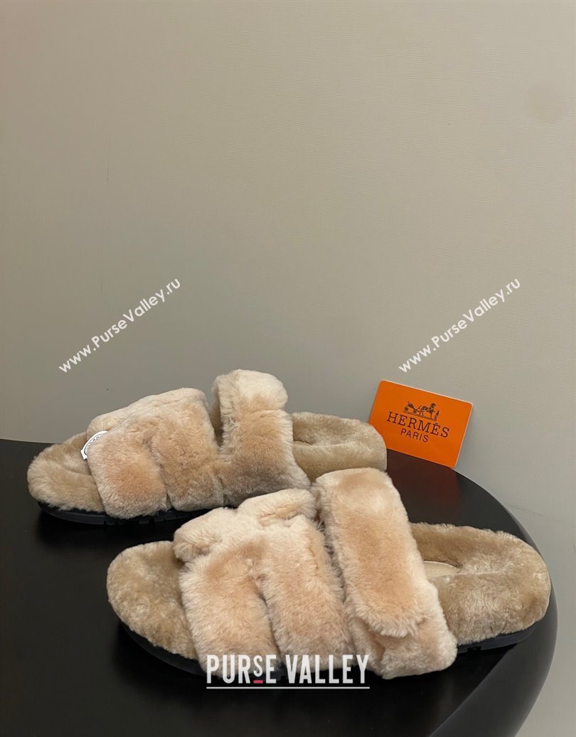 Hermes Chypre Flat Slides Sandal in Wool Beige 2025 H102306 (MD-251023111)