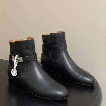 Hermes Neo Flat Ankle Boots in Calfskin Leather with Kelly Buckle Black 2025 (MD-251023180)
