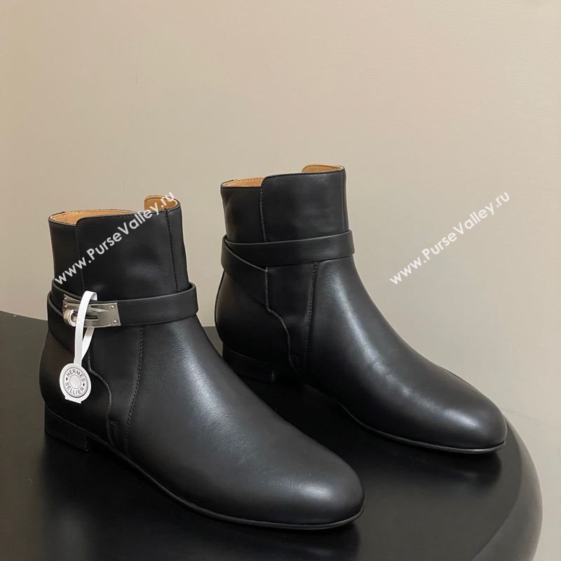 Hermes Neo Flat Ankle Boots in Calfskin Leather with Kelly Buckle Black 2025 (MD-251023180)