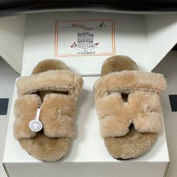 Hermes Chypre Flat Slides Sandal in Wool Beige 2025 H102306 (MD-251023111)