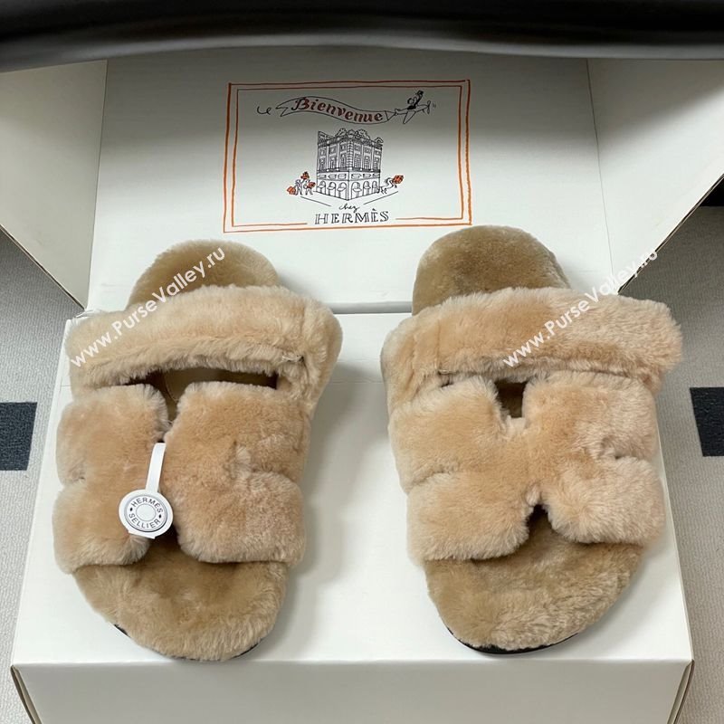 Hermes Chypre Flat Slides Sandal in Wool Beige 2025 H102306 (MD-251023111)