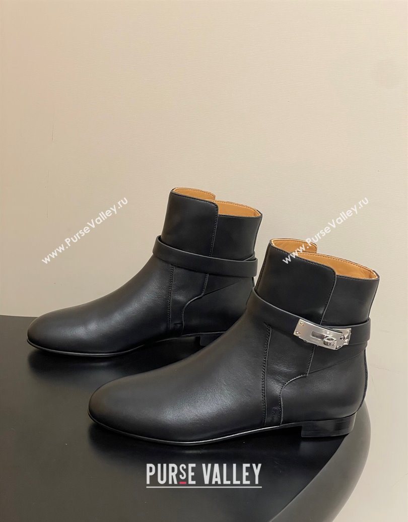 Hermes Neo Flat Ankle Boots in Calfskin Leather with Kelly Buckle Black 2025 (MD-251023180)
