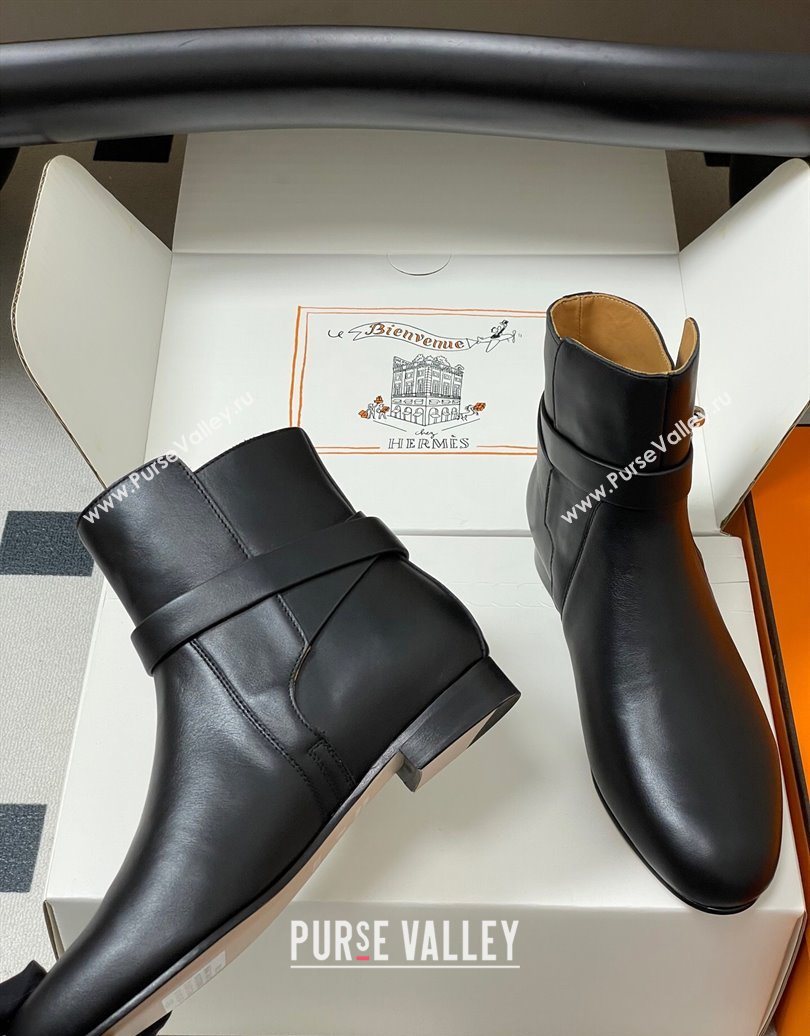 Hermes Neo Flat Ankle Boots in Calfskin Leather with Kelly Buckle Black 2025 (MD-251023180)
