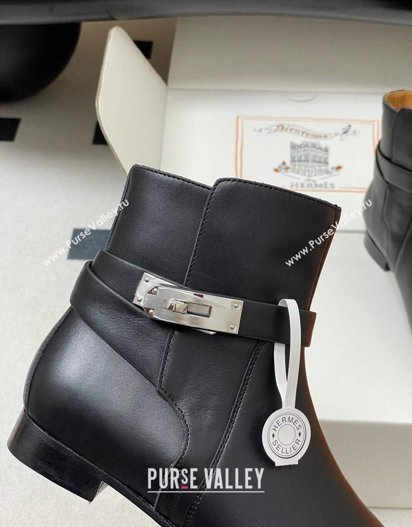 Hermes Neo Flat Ankle Boots in Calfskin Leather with Kelly Buckle Black 2025 (MD-251023180)