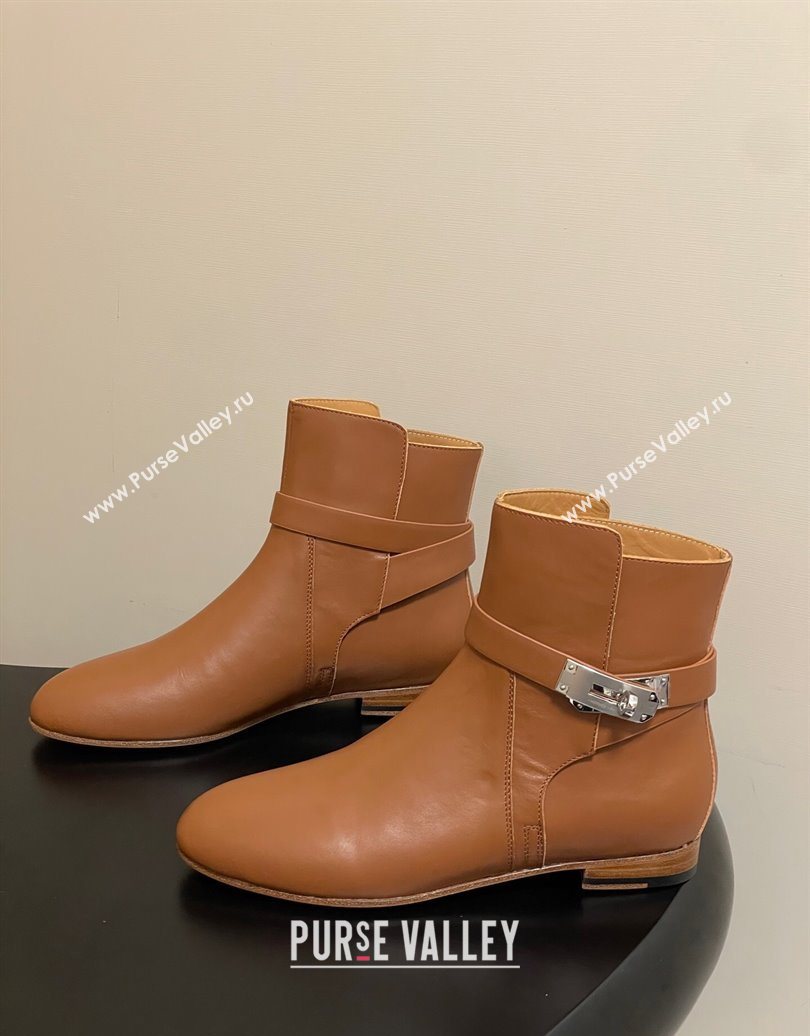 Hermes Neo Flat Ankle Boots in Calfskin Leather with Kelly Buckle Brown 2025 (MD-251023181)