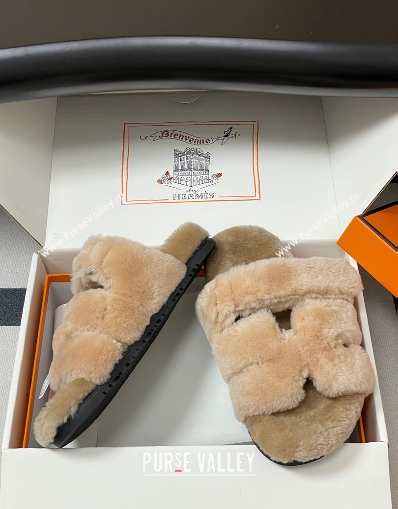 Hermes Chypre Flat Slides Sandal in Wool Beige 2025 H102306 (MD-251023111)