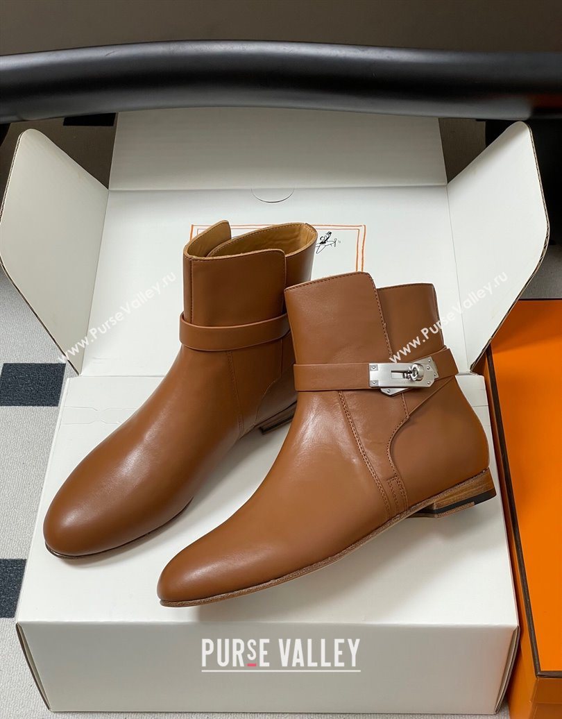 Hermes Neo Flat Ankle Boots in Calfskin Leather with Kelly Buckle Brown 2025 (MD-251023181)