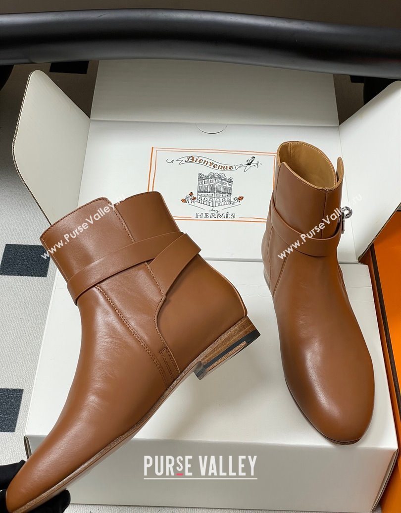 Hermes Neo Flat Ankle Boots in Calfskin Leather with Kelly Buckle Brown 2025 (MD-251023181)