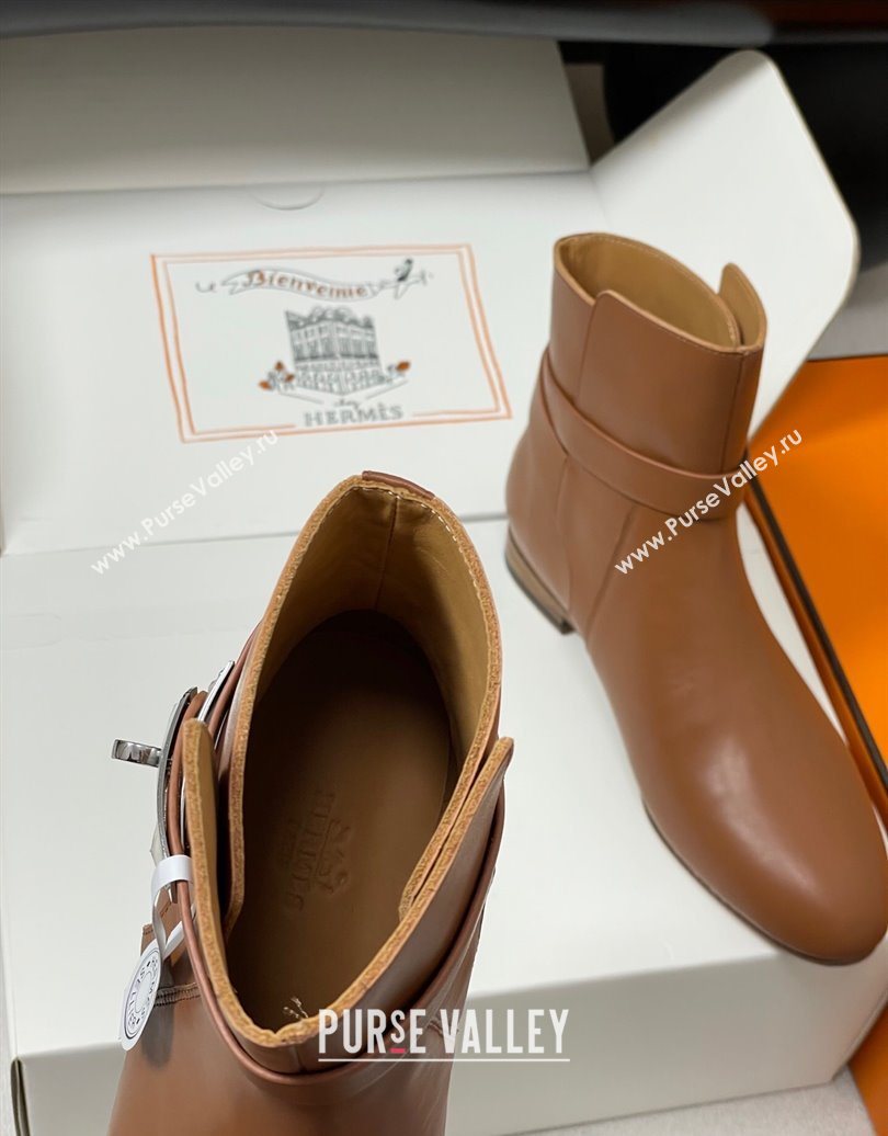 Hermes Neo Flat Ankle Boots in Calfskin Leather with Kelly Buckle Brown 2025 (MD-251023181)