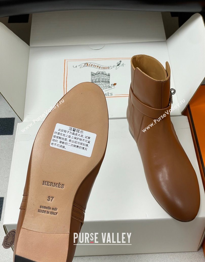 Hermes Neo Flat Ankle Boots in Calfskin Leather with Kelly Buckle Brown 2025 (MD-251023181)