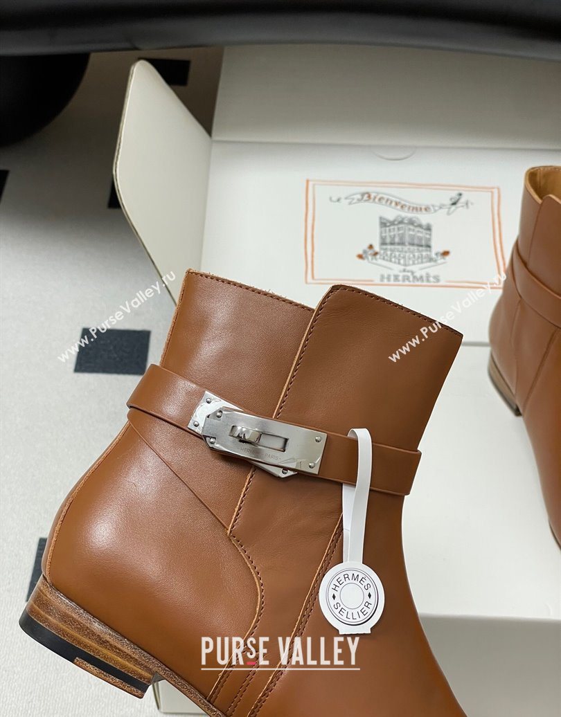 Hermes Neo Flat Ankle Boots in Calfskin Leather with Kelly Buckle Brown 2025 (MD-251023181)