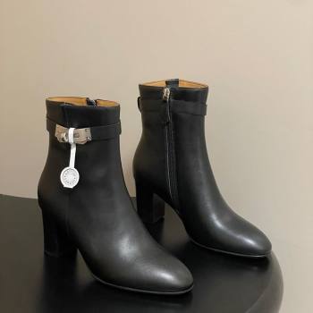 Hermes Saint Germain Heel Ankle Boots 7.5cm in Calfskin Leather with Kelly Buckle Black 2025 (MD-251023183)