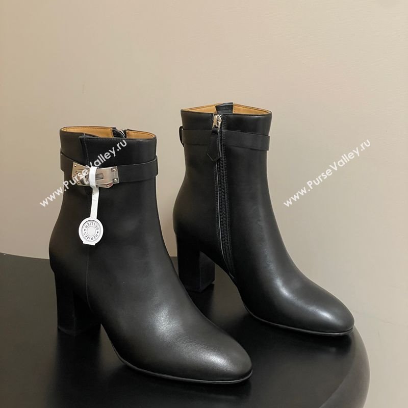 Hermes Saint Germain Heel Ankle Boots 7.5cm in Calfskin Leather with Kelly Buckle Black 2025 (MD-251023183)