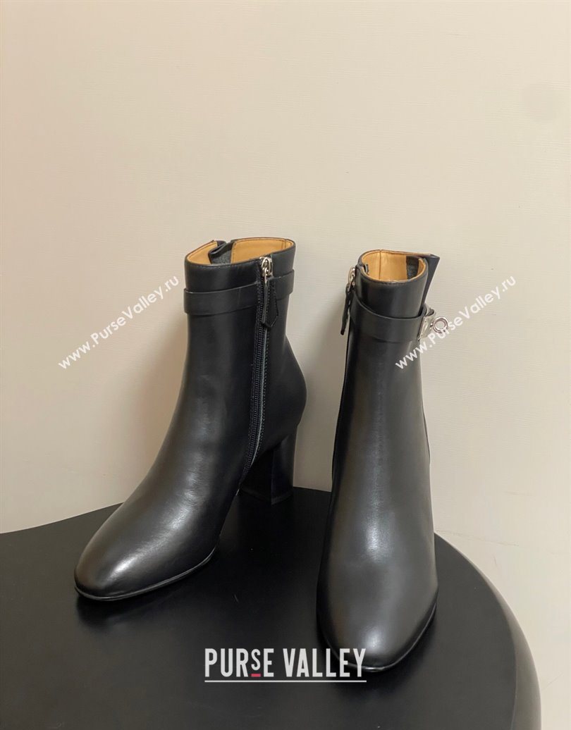 Hermes Saint Germain Heel Ankle Boots 7.5cm in Calfskin Leather with Kelly Buckle Black 2025 (MD-251023183)