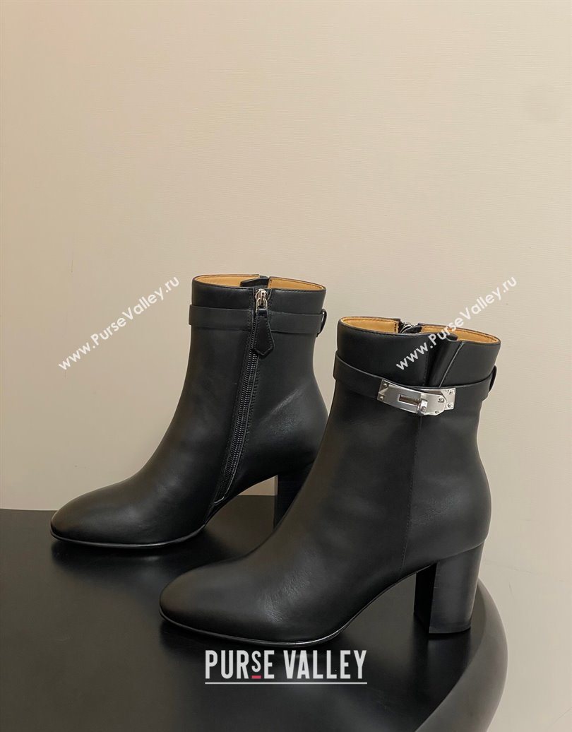 Hermes Saint Germain Heel Ankle Boots 7.5cm in Calfskin Leather with Kelly Buckle Black 2025 (MD-251023183)