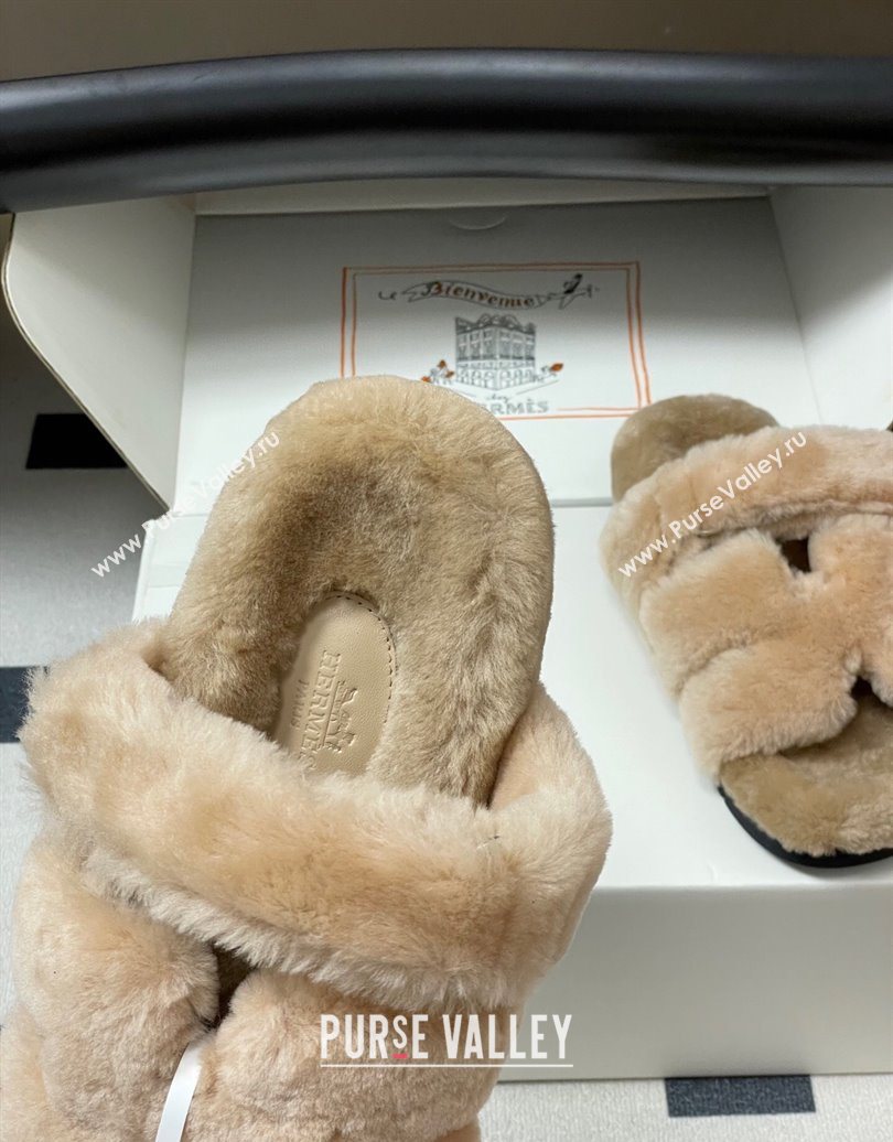 Hermes Chypre Flat Slides Sandal in Wool Beige 2025 H102306 (MD-251023111)
