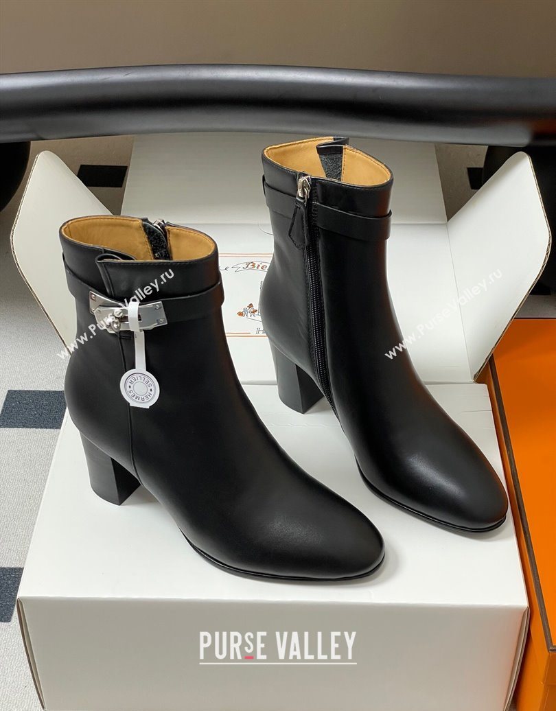 Hermes Saint Germain Heel Ankle Boots 7.5cm in Calfskin Leather with Kelly Buckle Black 2025 (MD-251023183)
