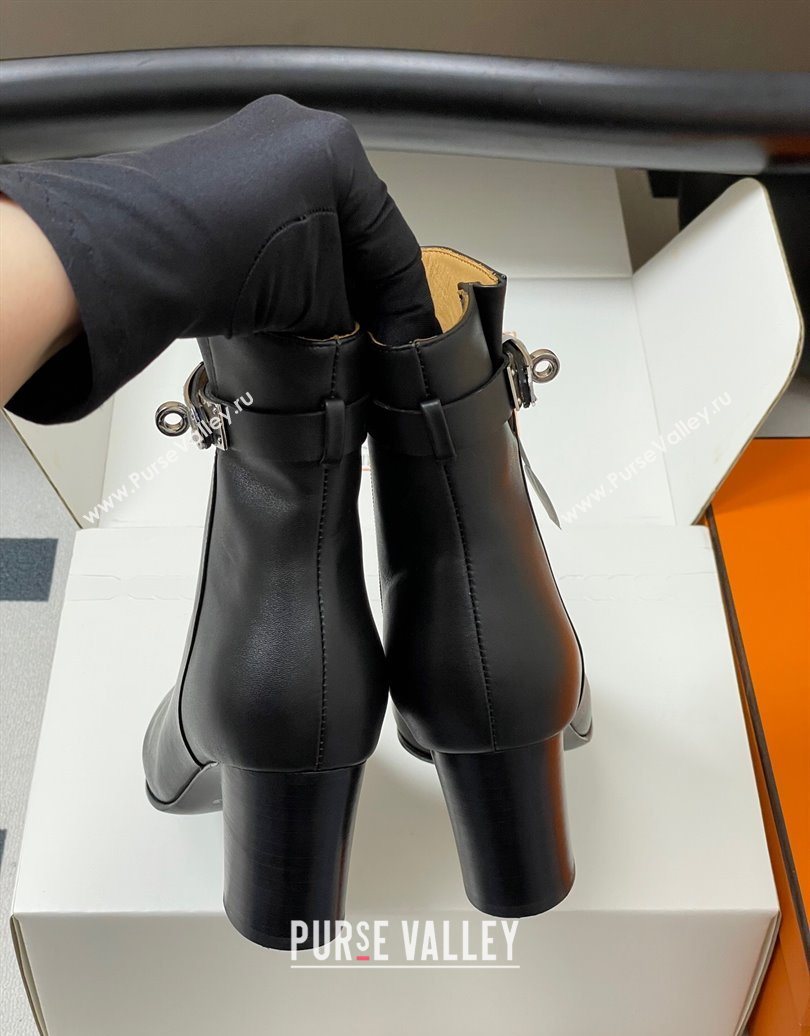 Hermes Saint Germain Heel Ankle Boots 7.5cm in Calfskin Leather with Kelly Buckle Black 2025 (MD-251023183)