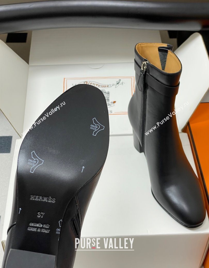 Hermes Saint Germain Heel Ankle Boots 7.5cm in Calfskin Leather with Kelly Buckle Black 2025 (MD-251023183)