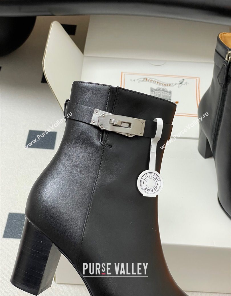 Hermes Saint Germain Heel Ankle Boots 7.5cm in Calfskin Leather with Kelly Buckle Black 2025 (MD-251023183)