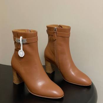 Hermes Saint Germain Heel Ankle Boots 7.5cm in Calfskin Leather with Kelly Buckle Brown 2025 (MD-251023184)