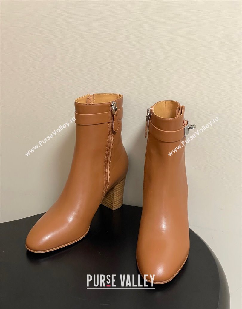 Hermes Saint Germain Heel Ankle Boots 7.5cm in Calfskin Leather with Kelly Buckle Brown 2025 (MD-251023184)
