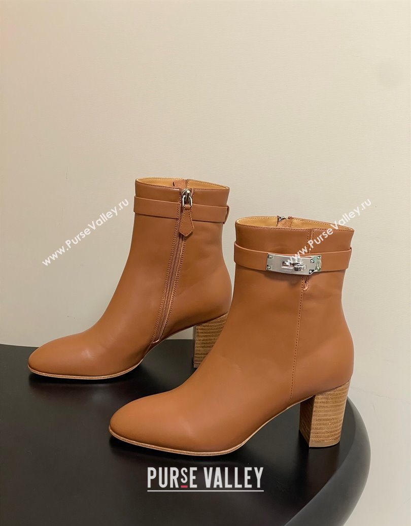 Hermes Saint Germain Heel Ankle Boots 7.5cm in Calfskin Leather with Kelly Buckle Brown 2025 (MD-251023184)