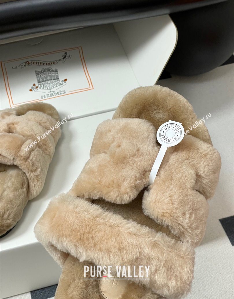 Hermes Chypre Flat Slides Sandal in Wool Beige 2025 H102306 (MD-251023111)