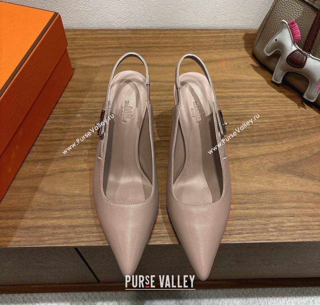 Hermes Lover Slingback Pumps 8cm in Calfskin Leather with Kelly Buckle Beige Grey 2025 H252121 (XC-251024002)