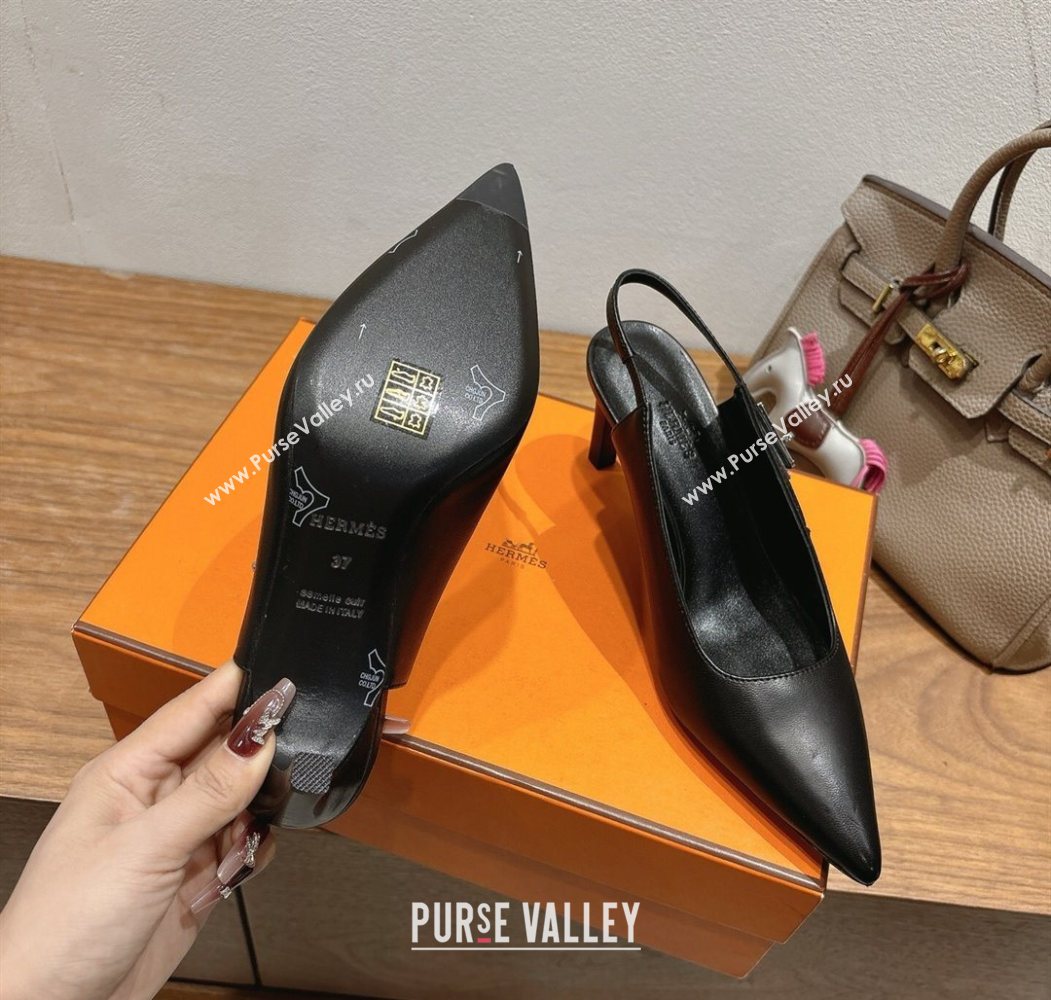 Hermes Lover Slingback Pumps 8cm in Calfskin Leather with Kelly Buckle Black 2025 H252121 (XC-251024003)