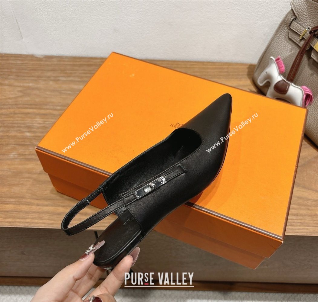 Hermes Lover Slingback Pumps 4cm in Calfskin Leather with Kelly Buckle Black 2025 H252121 (XC-251024005)