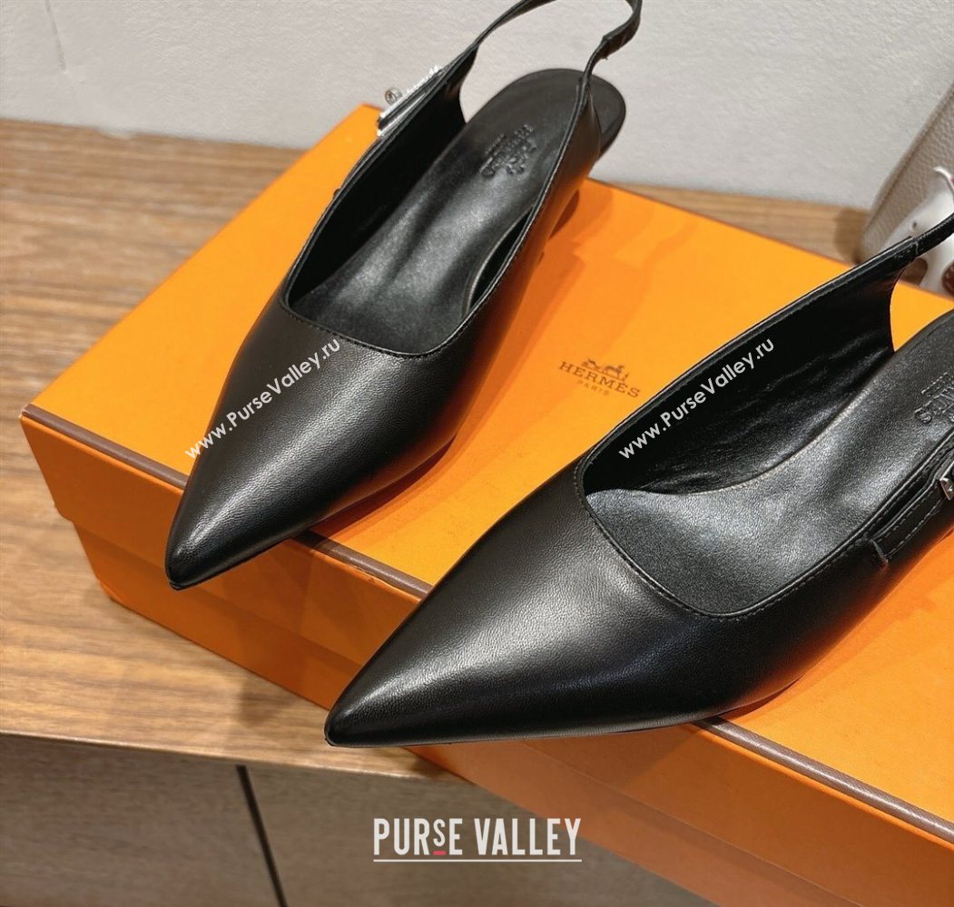 Hermes Lover Slingback Pumps 4cm in Calfskin Leather with Kelly Buckle Black 2025 H252121 (XC-251024005)