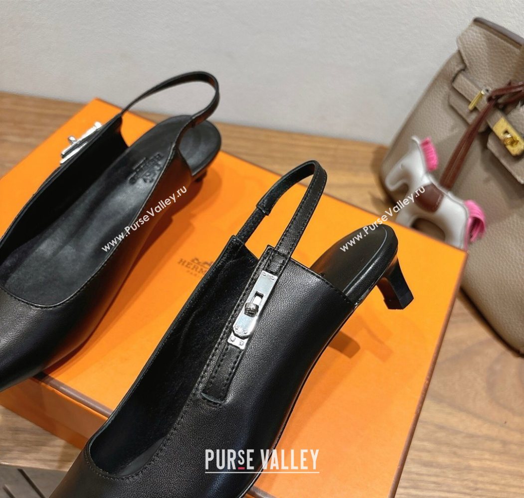 Hermes Lover Slingback Pumps 4cm in Calfskin Leather with Kelly Buckle Black 2025 H252121 (XC-251024005)