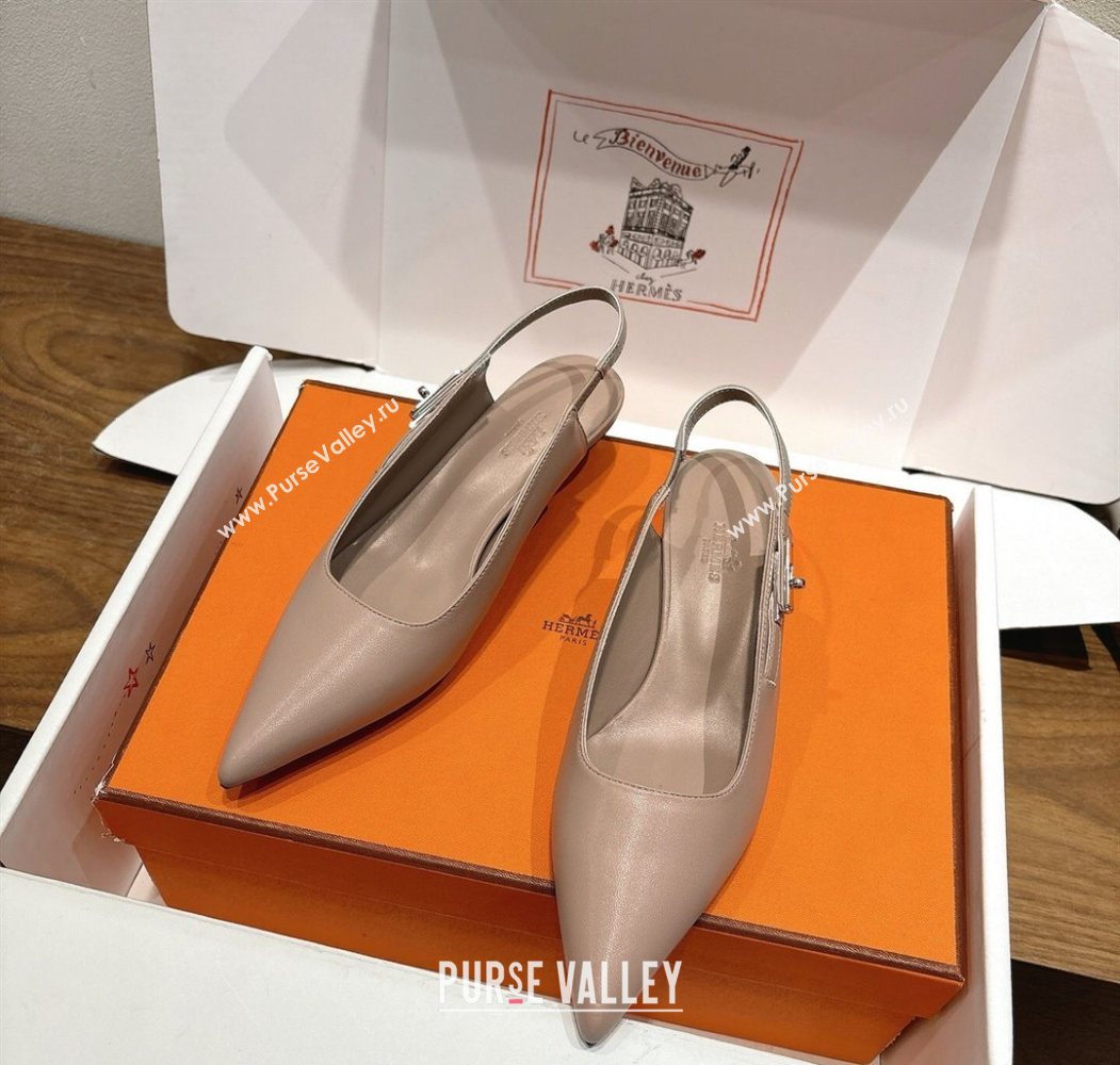 Hermes Lover Slingback Pumps 4cm in Calfskin Leather with Kelly Buckle Beige Grey 2025 H252121 (XC-251024006)