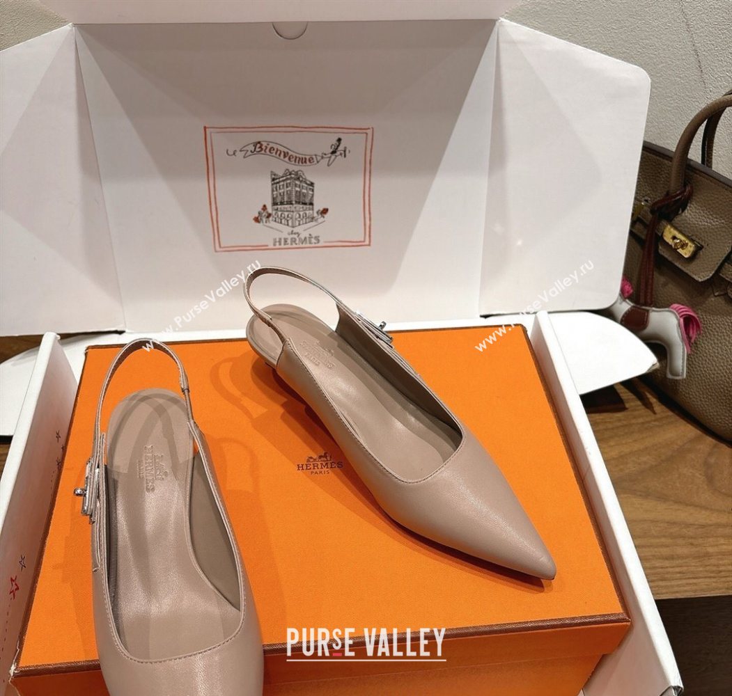 Hermes Lover Slingback Pumps 4cm in Calfskin Leather with Kelly Buckle Beige Grey 2025 H252121 (XC-251024006)