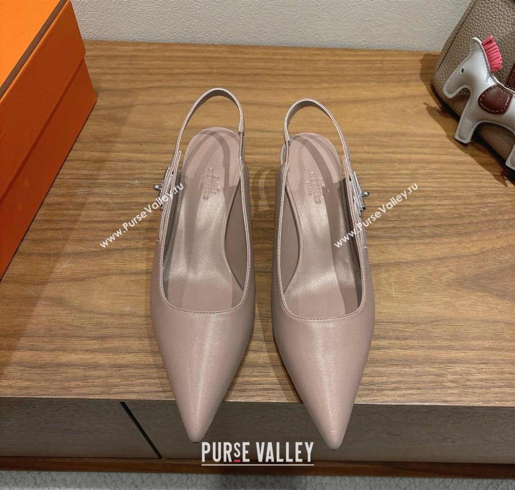 Hermes Lover Slingback Pumps 4cm in Calfskin Leather with Kelly Buckle Beige Grey 2025 H252121 (XC-251024006)